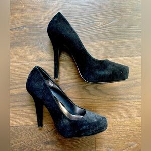 Cathy Jean Black Suede Platform Pumps Women’s 8.5 Stiletto Heels